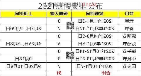 2021放假安排 公布