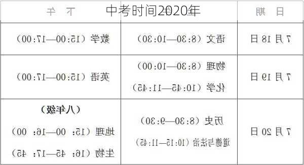 中考时间2020年