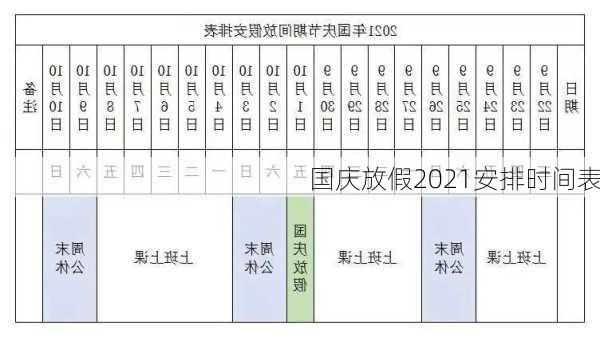 国庆放假2021安排时间表