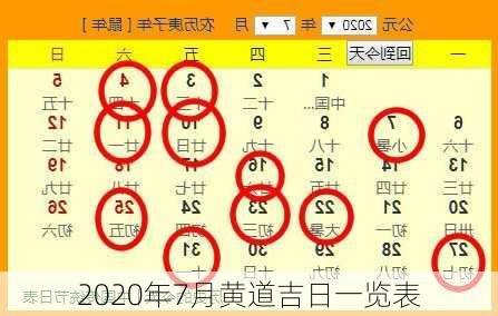 2020年7月黄道吉日一览表