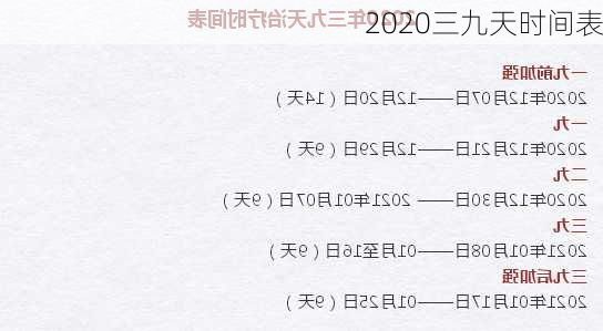 2020三九天时间表