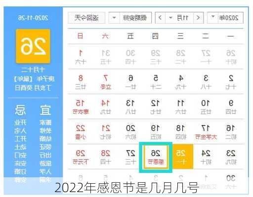 2022年感恩节是几月几号