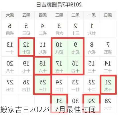 搬家吉日2022年7月最佳时间