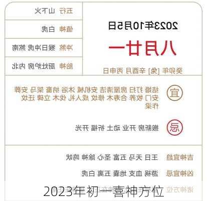 2023年初一喜神方位