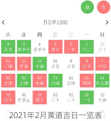 2021年2月黄道吉日一览表