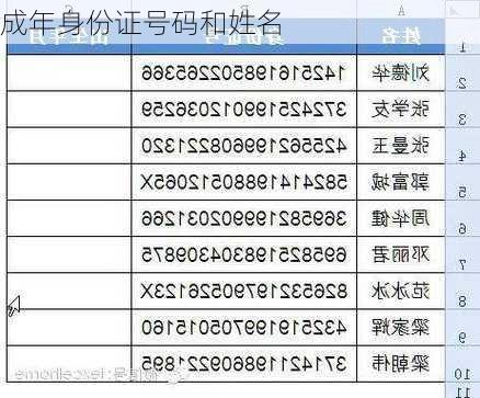 成年身份证号码和姓名